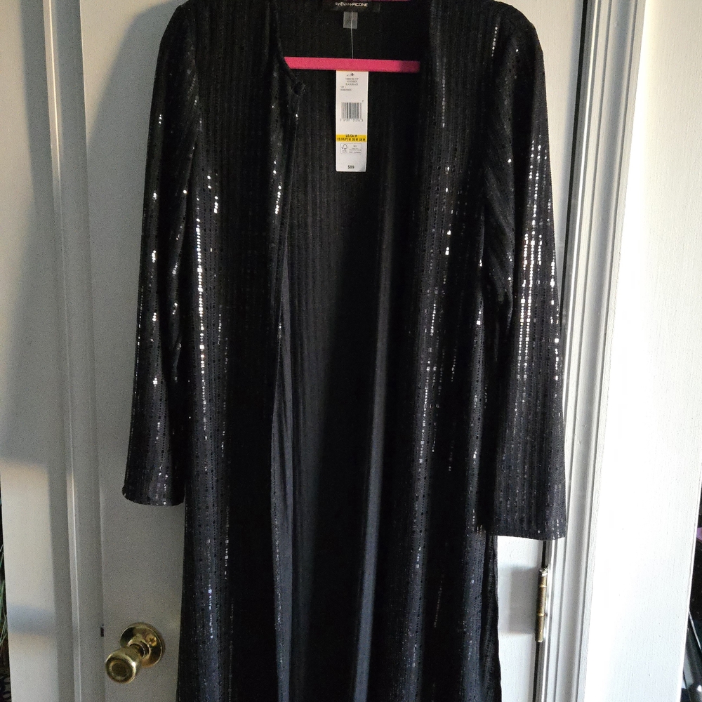 NWT Elegant Black Sequin Long Cardigan - Picture 2 of 11